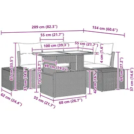 vidaXL Gartensofa-set mit Kissen Schwarz und Creme Polyrattan