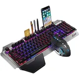 2,4G Mechanisches Gefühl Wiederaufladbares kabelloses Tastatur- und Mausset, 3000mAh Kapazität, LED-beleuchtetes wasserdichte Gaming-Tastatur - Schwarz