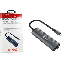Equip USB-C-auf-RJ45-Gigabit-Netzwerk + PD-Adapter - Schwarz/Grau