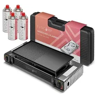 EVOCAMP 2-flammiger Gaskocher mit Piezozündung inkl. 4x Gaskartuschen 227g und Grillaufsatz 45 cm