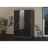 Priess Kleiderschrank PRIESS "Amsterdam", schwarz (astkernbuche, schwarz), B:140cm H:193cm T:56cm, Holzwerkstoff, Schränke, mit oder ohne LED-Beleuchtung