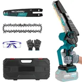 Akku Kettensäge für Makita 18V Akku, 8 Zoll Mini Kettensäge Elektro Bürstenlos mit Automatischer Öler und LED-Digitalanzeige Handkettensäge Akku für Gartenscheren Holzschneidenz (Blau Ohne Batterie)