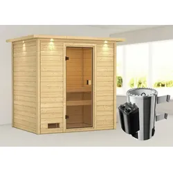 KARIBU Sauna »Selena«, inkl. Saunaofen mit integrierter Steuerung, für 4 Personen - beige