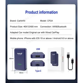 Carlinkit CP2A Wireless Adapter Apple CarPlay / Android Auto
