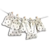 Frau WUNDERVoll befüllbarer Adventskalender Adventskalender Schneeflöckchen Baumwollbeutel weiß, graue Sterne grau
