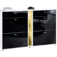 Vladon Schuhschrank, Schwarz Hochglanz, Holzwerkstoff, 155.5x95x28 cm, Garderobe, Schuhaufbewahrung,
