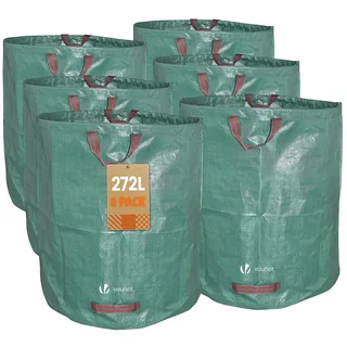 VOUNOT VOUNOT® 272 Liter, 6er Gartensäcke für Grünabfall, Selbststehend und Falt, Laubsack Selbstaufstellend aus robustem Polypropylen-Gewebe (PP) 150gsm