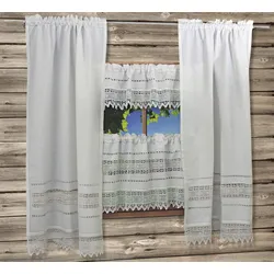 Gardine "Birnhorn" Gr. 3, weiß, B:90cm H:240cm, Wirkware, Baumwolle, Leinen, HOSSNER - ART OF HOME DECO, Gardinen, Häkelspitze - ECHTE Handarbeit