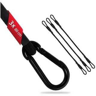 ECENCE 3er Set Spanngummi mit Karabiner 80cm in Schwarz, Latex Spanngurte mit Haken, Spannseil für Fahrrad, Gepäck