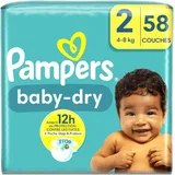 Pampers Baby-Dry Windeln, Größe 2 (4-8 kg), 58 Windeln, bis zu 12 Stunden trocken, mit der Tasche Stop & Protect