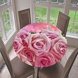 Morbuy Rund Tischdecke Elastisch, 3D Rose Rund Tischdecken Wasserdicht Lotuseffekt Abwaschbar Abwischbar Tischtuch für Dekoration Küchentisch Garten Outdoor (Durchmesser 110cm,Rosa Herz)