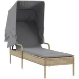 vidaXL Sonnenliege mit Dach Beige Poly Rattan 62 x 200 x 130 cm