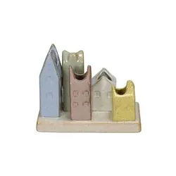 Deko Ensemble Häuser auf Platte bunt 660773000358 15x7x12cm