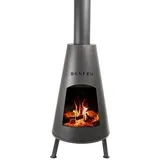 Bonfeu BonPyra Schwarz - Terrassenofen - Feuerstelle mit Funkenschutz für entspannte Abende - Feuersäule Outdoor - Terrassenkamin mit Grillrost -...