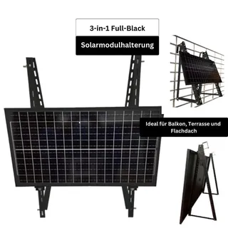 sunlit solar SunLit Solarmodulhalterung 3-in-1 (Full-Black) für Balkonkraftwerk MSH-01B - Balkon, Terrasse, Flachdach