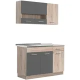Homestyle4u Küchenzeile ohne Geräte 120 cm Eiche matt 2359