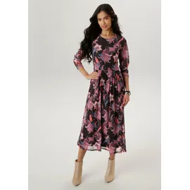 Aniston SELECTED Midikleid Floral Schwarz/Orange/Petrol 48