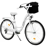 MILORD. 26 Zoll 7-Gang weiß Komfort Fahrrad mit Korb und Rückenträger, Hollandrad, Damenfahrrad, Citybike, Cityrad, Retro, Vintage