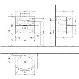 Sanipa Waschtisch-Unterschrank 2 Auszüge 52,2 x 58,4 x 51,4 cm Eiche-Natural-Touch