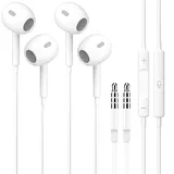 2 Pack 3.5mm Kopfhörer,In-Ear Ohrhörer mit Kabel,HiFi Stereo Sound Isolating Headset mit Mikrofon und Lautstärkeregler für iPhone,iPad,h-uawei,Samsung,Google,Android,Laptops,MP3/MP4 Player weiß etc.