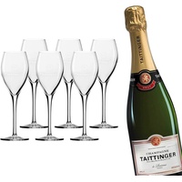 Taittinger Champagner-Set 0,75l Brut Réserve + 6 Champagnergläser