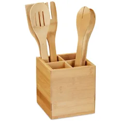 Besteckständer aus Bambus - Küchenutensilienhalter & Stiftebox - Nachhaltig - Trennwände herausnehmbar - 14,5x13,5x13,5 cm