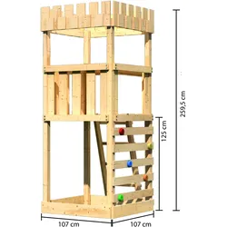 Akubi Kinderspielturm Ritterburg Löwenherz mit Kletterwand ECO naturbelassen