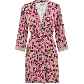 LASCANA Kimono LASCANA, Damen, Gr. 36/38, pink (pink, beiger leoprint), Viskose, Midilänge, Hausmäntel, mit schönen Spitzendetails