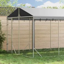 vidaXL Outdoor-Hundezwinger mit Dach Silbern 3x4,5x2,5m Stahl Verzinkt