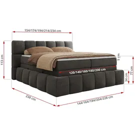 MKS Meble MKS Boxspringbett 180 x 200 mit bettkasten NIRA KING, Polsterbett 7 Zonen Multipocket-Matratze und Topper, Doppelbett - Dunkelgrau Velvet - H3 - Dunkelgrau
