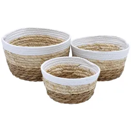 Spetebo Deko Körbchen rund 3er Set aus Seegras 21 x 18 x 15 cm beige