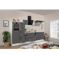 Respekta Küchenzeile Amanda 310 cm Grau Hochglanz-Weiß