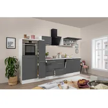 Respekta Küchenzeile Amanda 310 cm Grau Hochglanz-Weiß