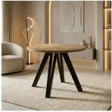 WFL GROUP Esstisch Ravano ausziehbar rund modern mit Schwarzen Holzbeinen (MADE IN EU, drei Größen – 100 cm, ausziehbar auf 140/180 cm), platzsparender Tisch für kleine Küche, Esszimmer oder Wohnzimmer braun