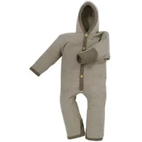 cosilana Baby Overall mit Kapuze und Kratzschutz aus Bio Wolle / Bio Baumwolle Latte macchiato-Melange 50/56