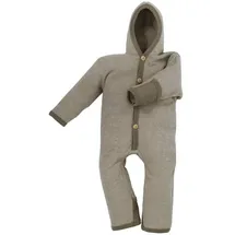 cosilana Baby Overall mit Kapuze und Kratzschutz aus Bio Wolle / Bio Baumwolle Latte macchiato-Melange 50/56