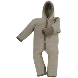 cosilana Baby Overall mit Kapuze und Kratzschutz aus Bio Wolle / Bio Baumwolle Latte macchiato-Melange 50/56
