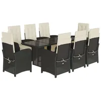 VidaXL 9-tlg. Garten-Essgruppe mit Kissen Schwarz Poly Rattan