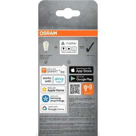 OSRAM SMART+ LED-Lampe Edison 40 Filament E27, RGBW, Matter-kompatibel, WiFi-Anbindung, App- und Sprachsteuerung, 4,8W, Multicolor, dimmbar
