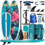 CFB SUP-Board Set 320x84x15 cm, Belastbarkeit 160 kg, Aufblasbares Stand Up Paddle Board, (mit 84 cm Standfläche & großem EVA-Deckpad, 12 tlg., SUP Set mit Paddel, Pumpe, Rucksack, Dry Bag, Handyhülle, Schultergurt), stabil, leicht und rutschfest, 3-Finnen-System für Anfänger bunt