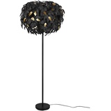 ETC Shop Stehleuchte Stehllampe Wohnzimmerleuchte, 3-flammig, Blätterdesign, Fußschalter, Fernbedienung dimmbar, Metall, schwarz gold, RGB LED 4,8W 470Lm warmweiß, DxH 70x180cm