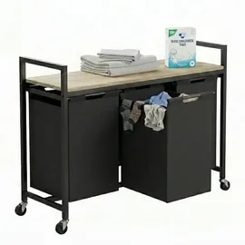 DanDiBo Ambiente DanDiBo Wäschekorb mit Rollen und 1 Ablage Wäscheregal Wäschesammler 3 Fächer 96697 Wäschebox Regal Wäschetonne Wäschesortierer Wäschetrenner
