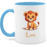 Tasse Tassen 325ml - Löwen - Löwe König der Tiere Leu mit Namen - Zootiere Tiermotiv - 325 ml - Hellblau - name leo und personalisierter tiermotiven kinder tier leon kaffeetassen einem loewen