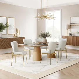 Tectake tectake® Polsterstuhl Tessa 2er SetBouclé weiß/gold