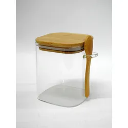 Zellerfeld 750ml Vorratsdose mit Luftdichtem Verschluss Bambusdeckel Behälter Glas mit Löffel Eckig
