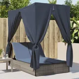 Möbel Doppel-Sonnenliege mit Dach und Vorhängen Grau Poly Rattan - Gartenliegen CC1911