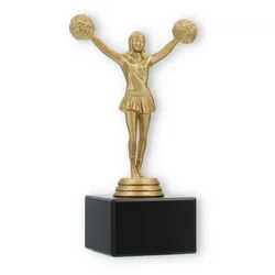 Pokal Kunststofffigur Cheerleader Tanz goldmetallic auf schwarzem Marmorsockel 17,3cm