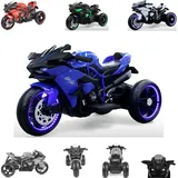 Moni Kinder Elektromotorrad Ninja, drei Kunststoffräder, LED-Beleuchtung, Mp3 blau
