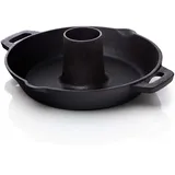 bbq nerd BBQ-Nerd Hähnchenbräter aus Gusseisen - Geflügelhalter für Grill & Backofen - Gusseiserner Hähnchenständer Ø 28cm zum fettfreien Garen - Rustikaler Geflügelbräter mit Auffangschale