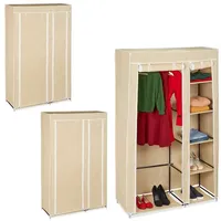 Relaxdays 3 x Stoffschrank Kleiderstange beige